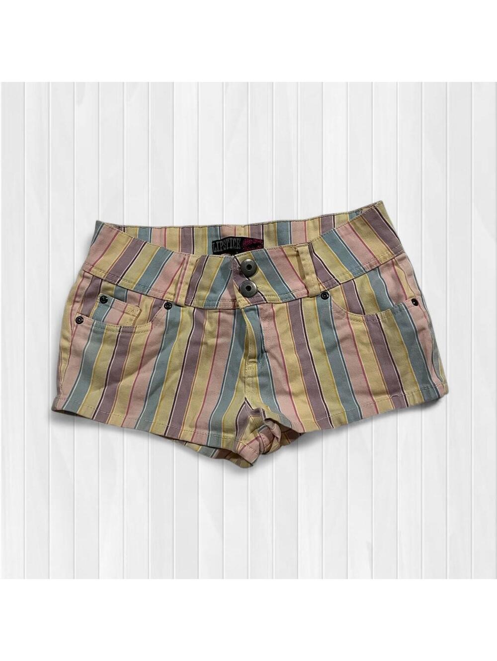 Y2K Lipstick Pastel Striped Low Rise Mini Shorts Size 7 Vintage 90s 2000s